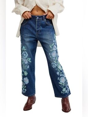 Free People We The Free Willow Floral Embroidered Jeans NWT Size 27